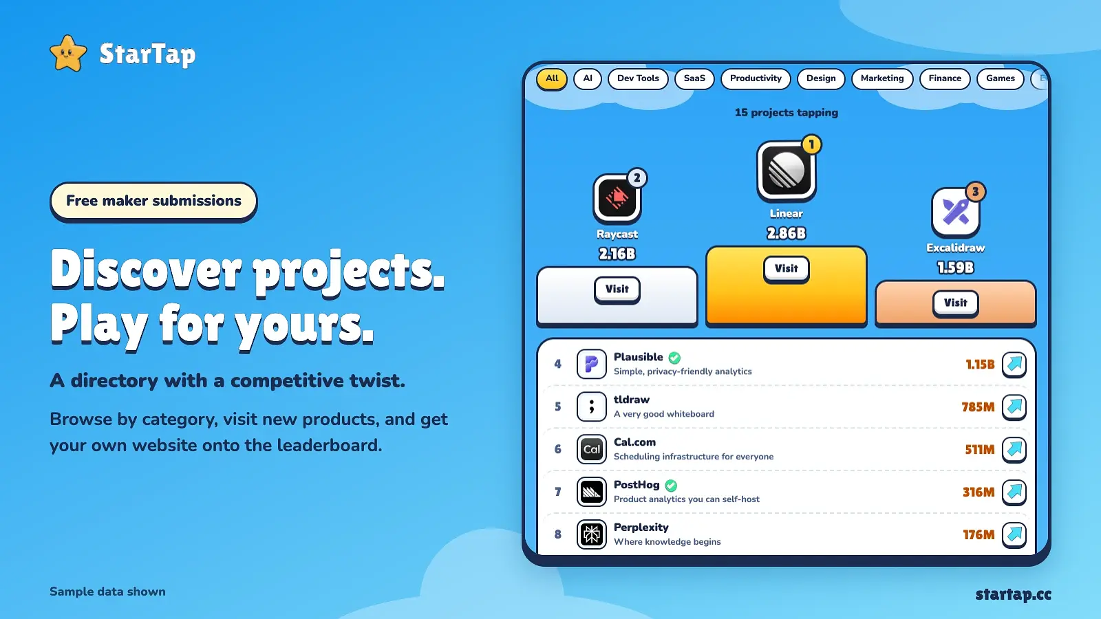 Current StarTap product screenshots showing product discovery, the interactive star gameplay and the game progression interface.