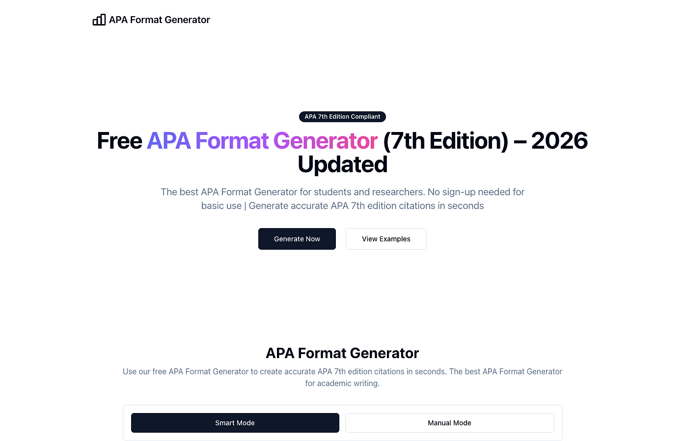 The citation generator interface and an example of a generated APA reference.