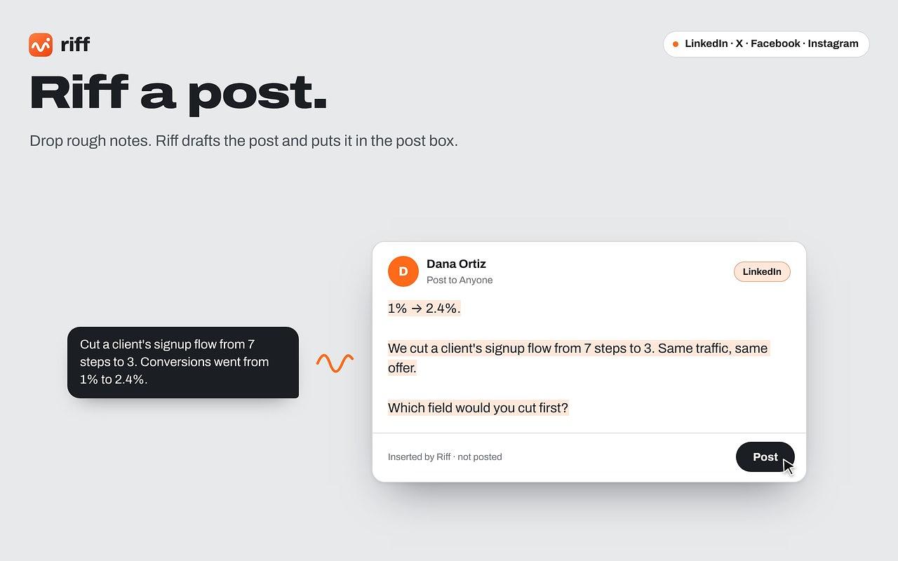 Screenshots of the Riff Chrome extension interface.