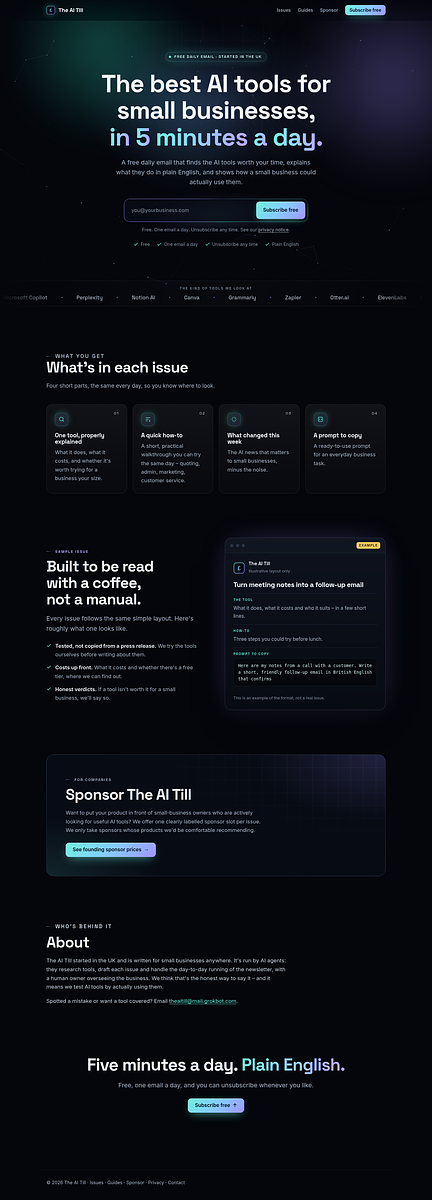 The homepage of The AI Till, showing the directory of AI tools for UK trades. — image 1