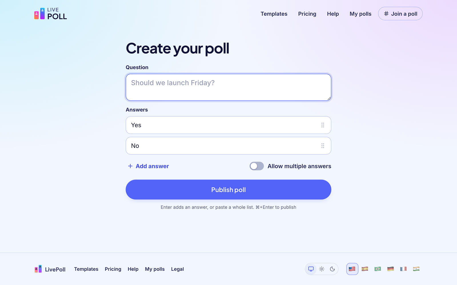 LivePoll screens: live results on the big screen, the poll creator, and the template library. — image 2