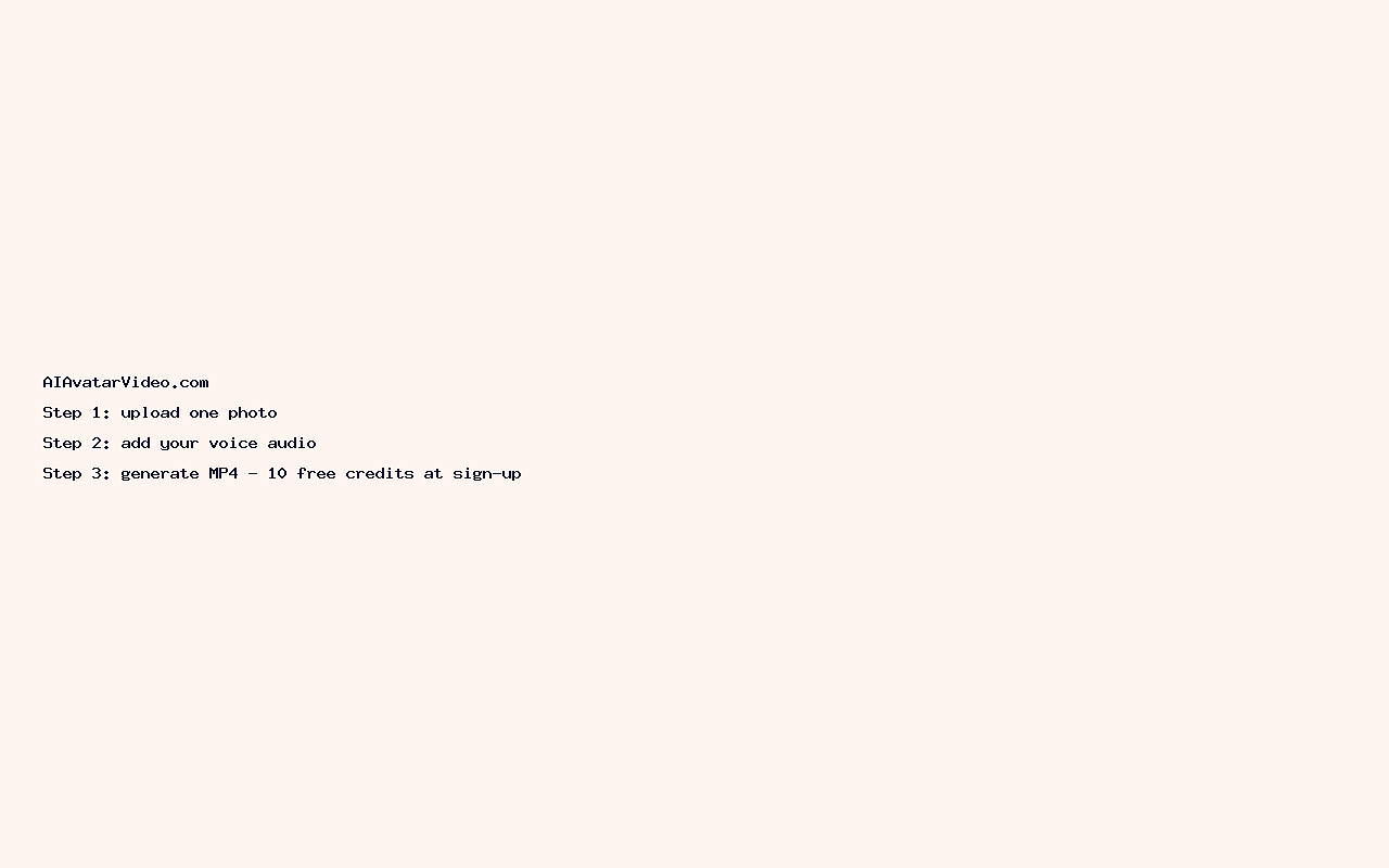 Homepage and three-step flow of AI Avatar Video Generator: one photo upload, voice audio, watermark-free MP4 output. — image 2