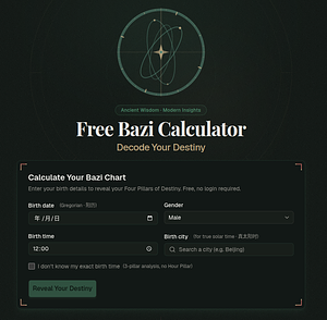 BaziCalculator.ai— Free Bazi Calculator with True Solar Time
